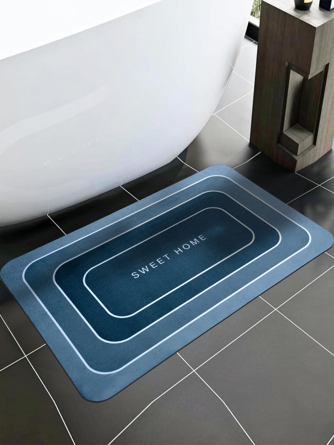

Cortina Blue Printed Microfibre 300 GSM Anti-Skid Bath Rug