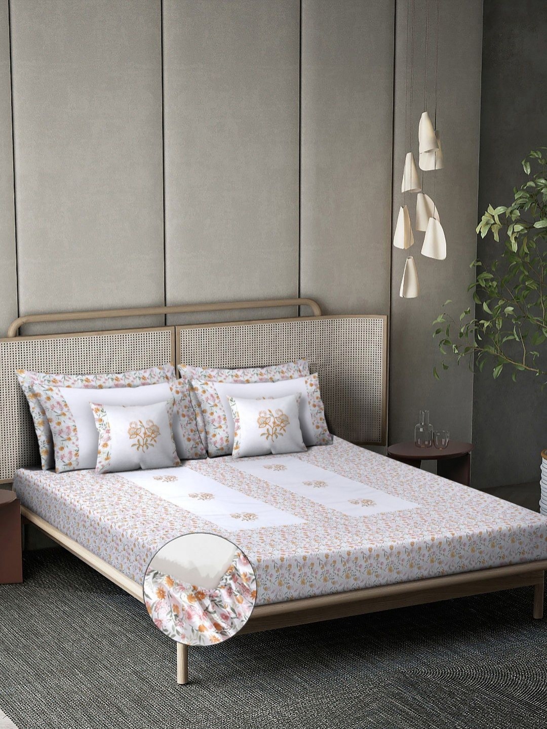 

KLOTTHE White 400TC Cotton Super King Bedsheet With 4 Pillow Covers & 2 Cushion Cover