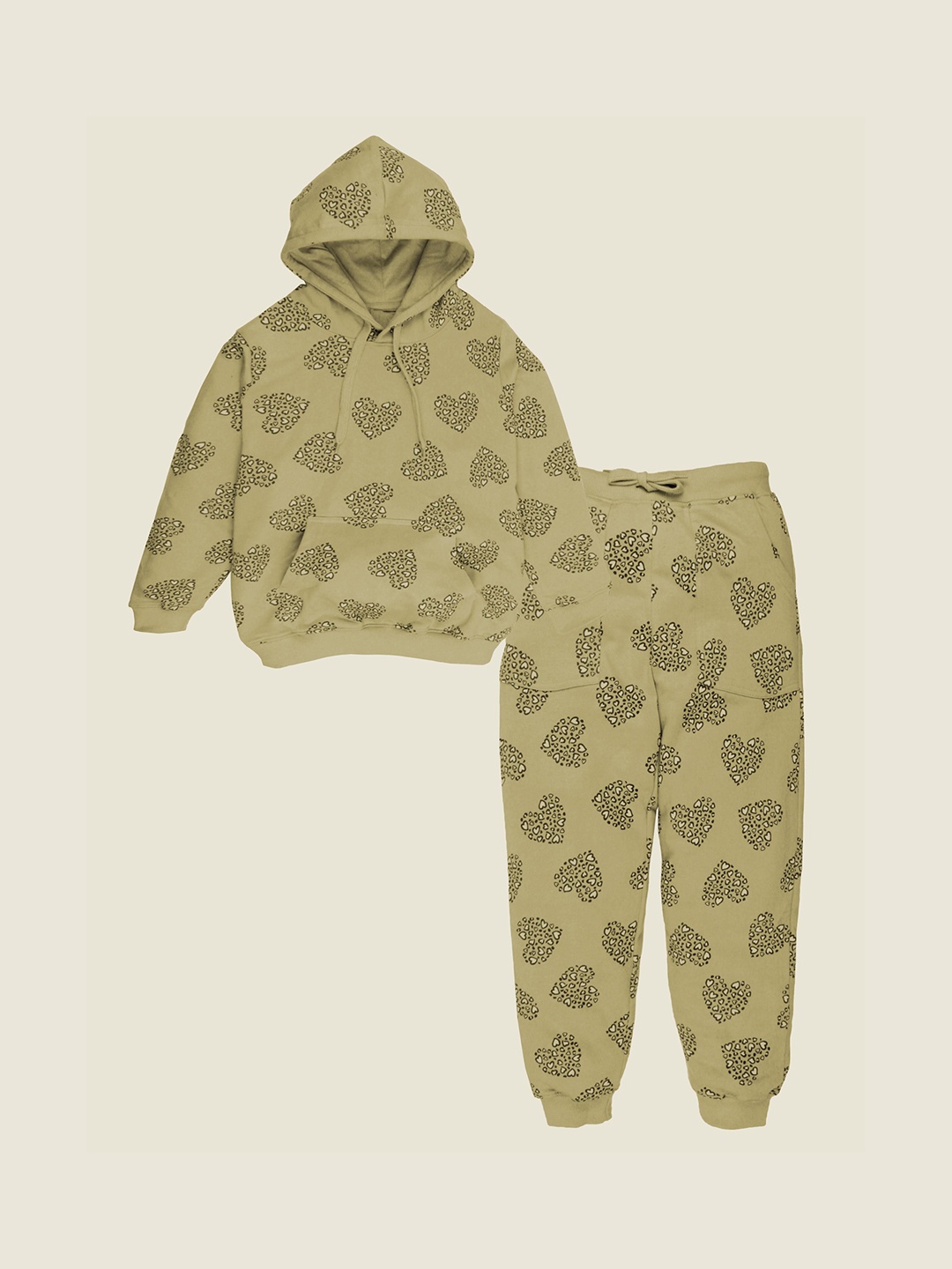 

KiddoPanti Boys Printed Hooded Neck Tracksuit, Green