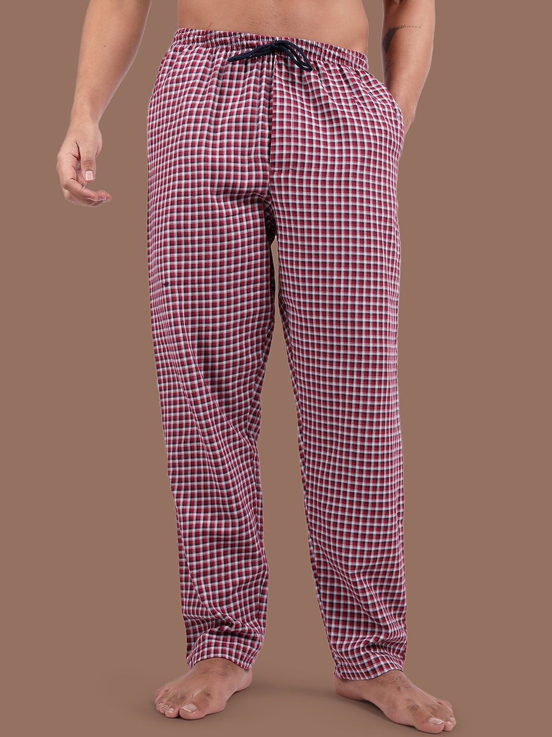 

Kryptic Checked Pure Cotton Woven Lounge Pants, Maroon
