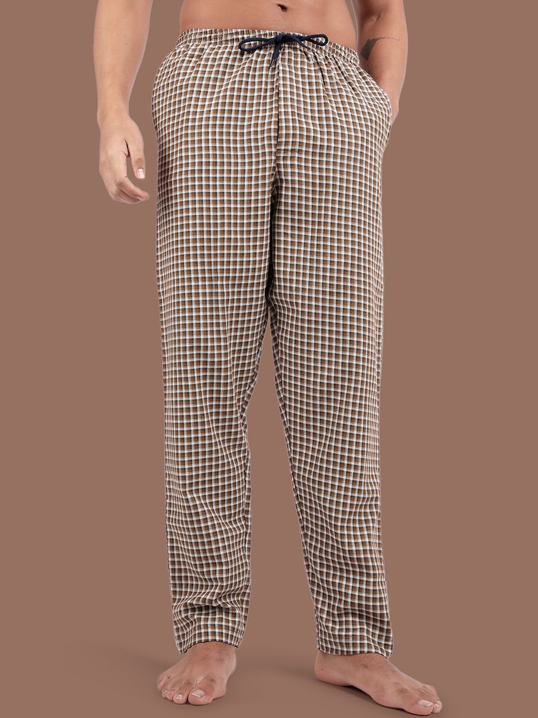 

Kryptic Checked Pure Cotton Woven Lounge Pants, Brown