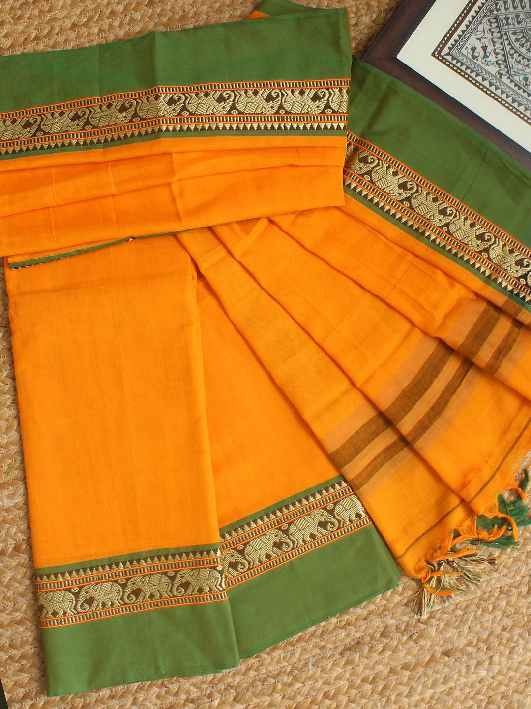 

Weaves of Tradition Ethnic Motifs Woven Design Pure Cotton Unstitched Dress Material, Yellow