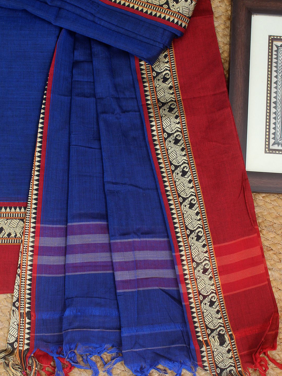 

Weaves of Tradition Dharwad Mercerized Pure Cotton Unstitched Dress Material, Blue