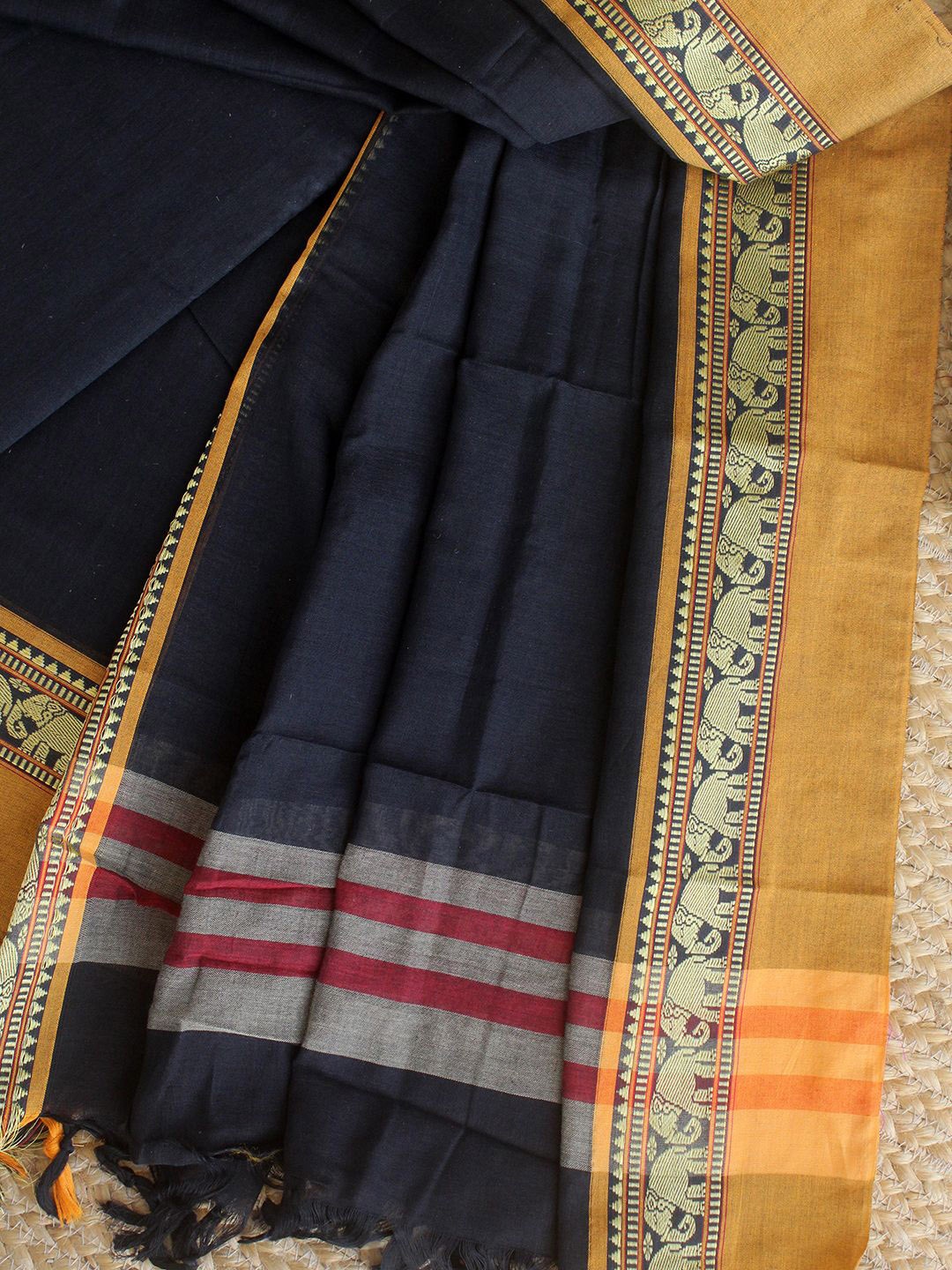 

Weaves of Tradition Dharwad Mercerized Pure Cotton Unstitched Dress Material, Black