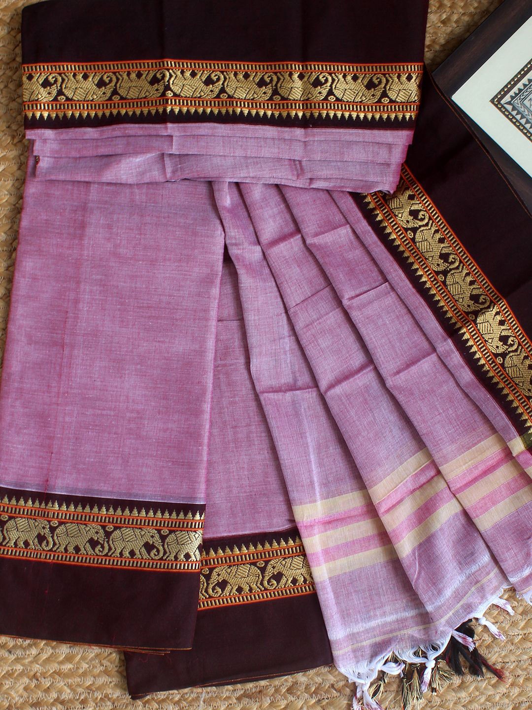 

Weaves of Tradition Dharwad Mercerized Pure Cotton Unstitched Dress Material, Pink