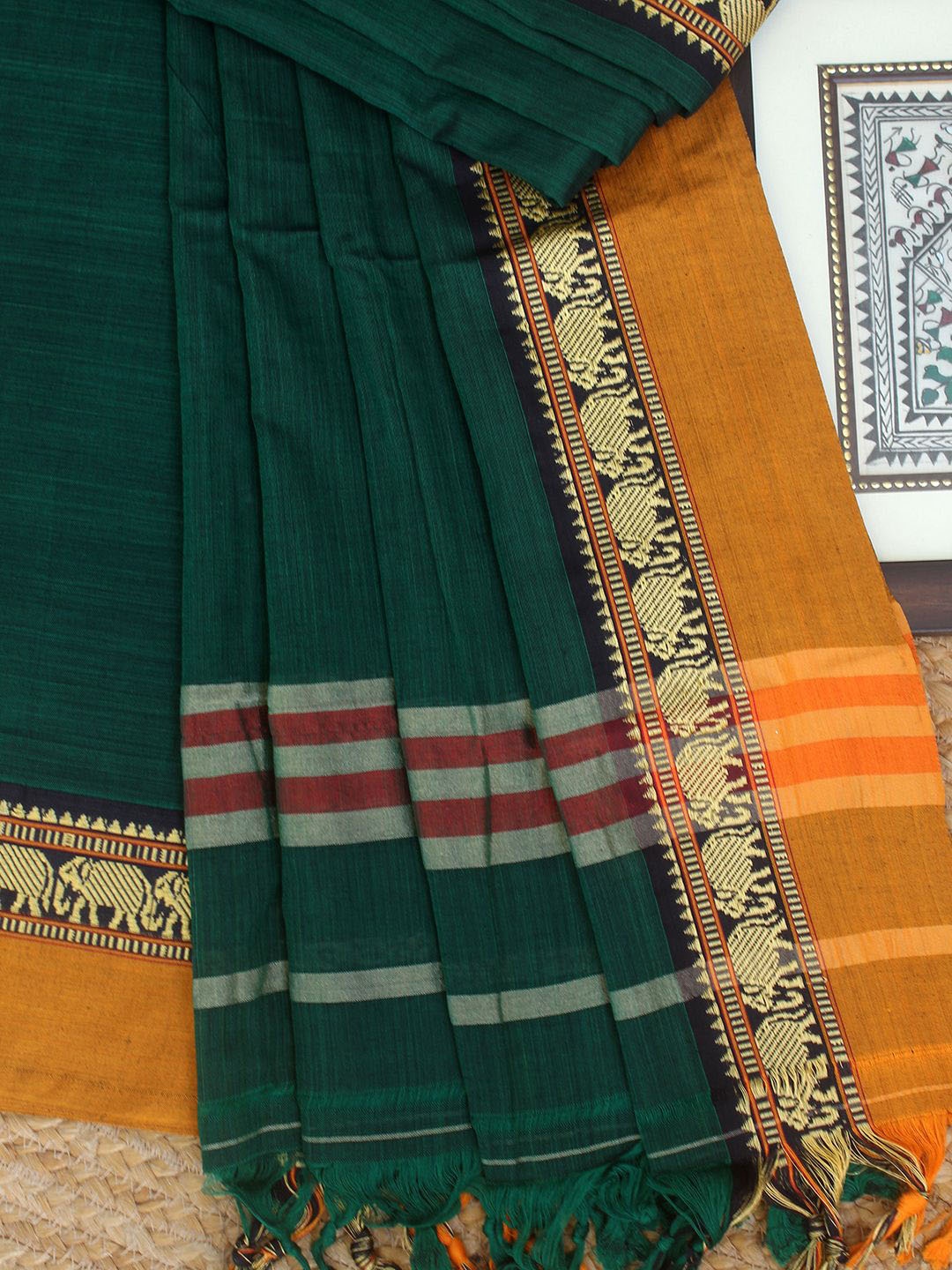 

Weaves of Tradition Dharwad Mercerized Pure Cotton Unstitched Dress Material, Green