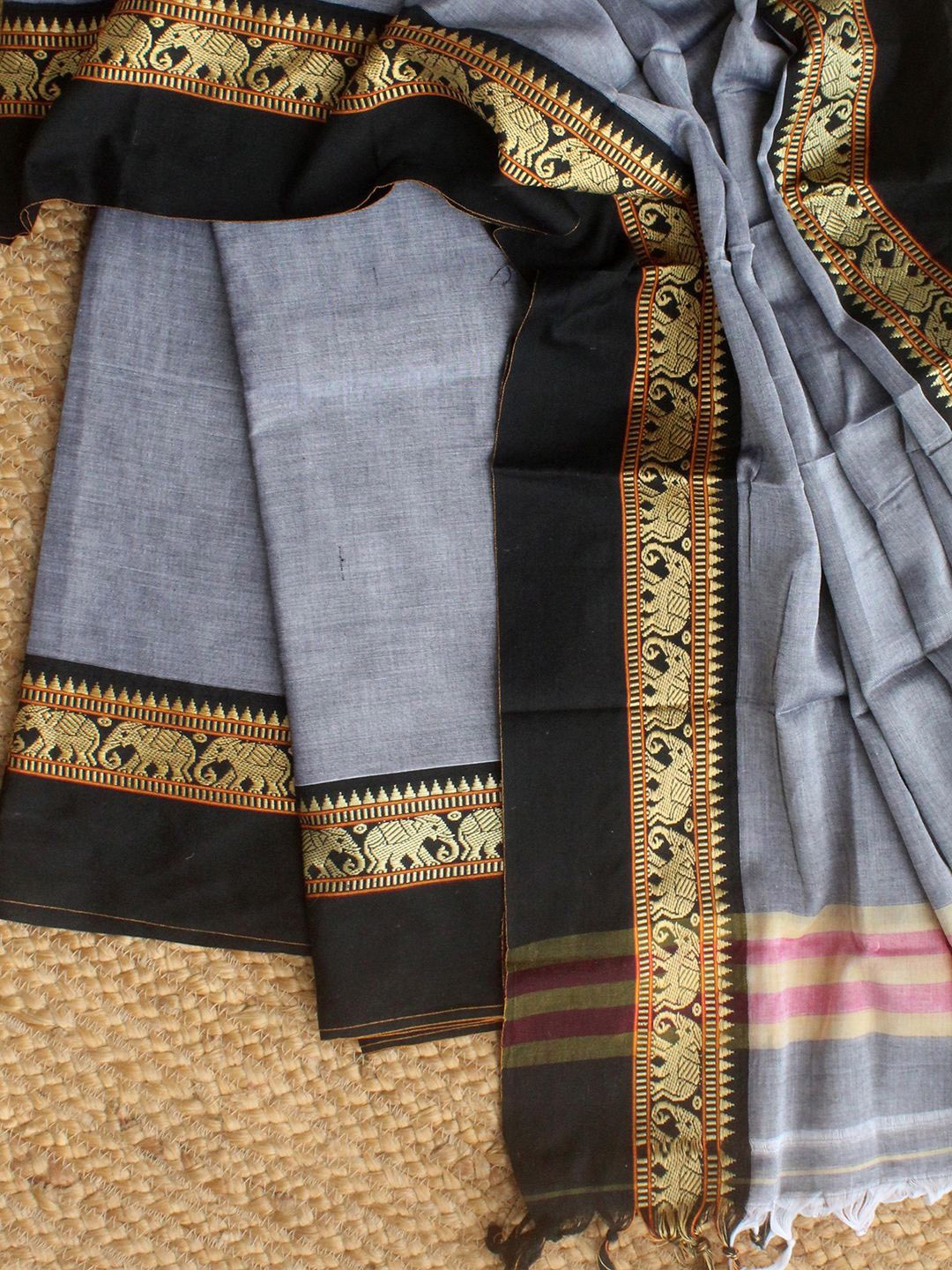 

Weaves of Tradition Dharwad Mercerized Pure Cotton Unstitched Dress Material, Grey