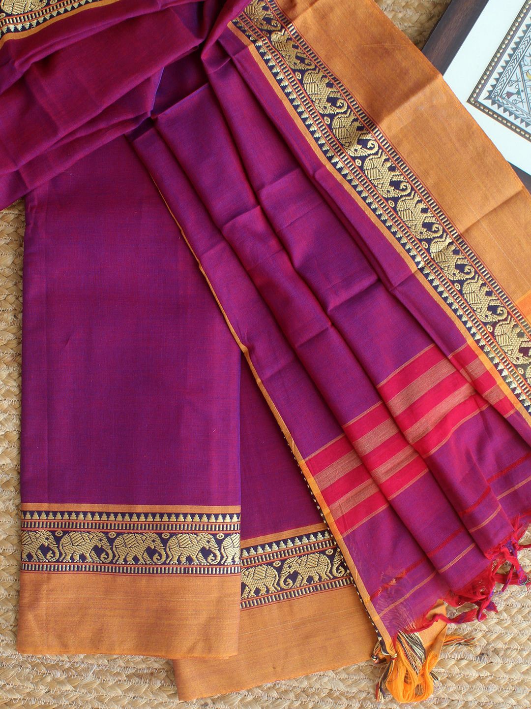 

Weaves of Tradition Ethnic Motifs Woven Design Pure Cotton Unstitched Dress Material, Magenta