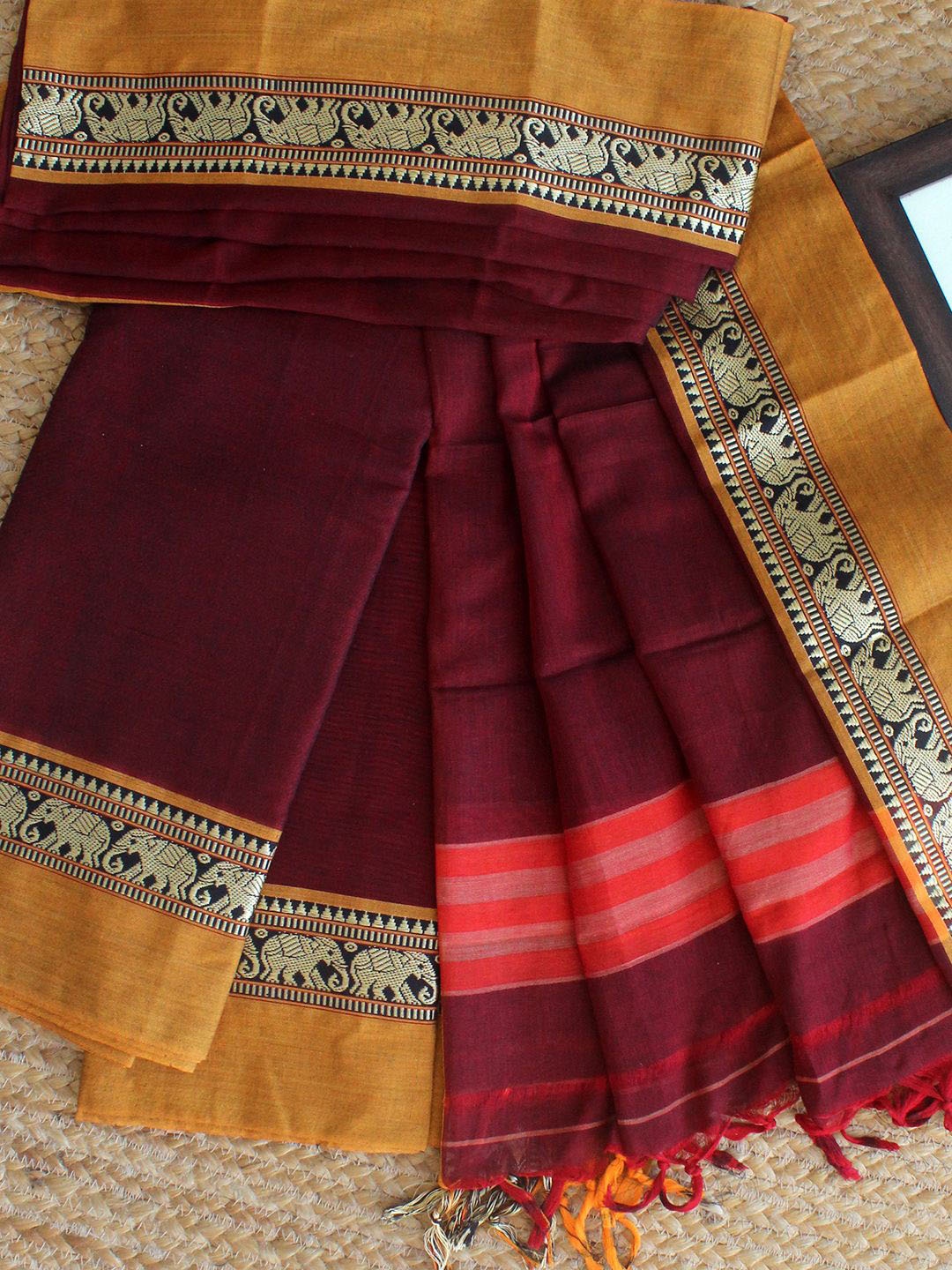 

Weaves of Tradition Dharwad Mercerized Pure Cotton Unstitched Dress Material, Maroon