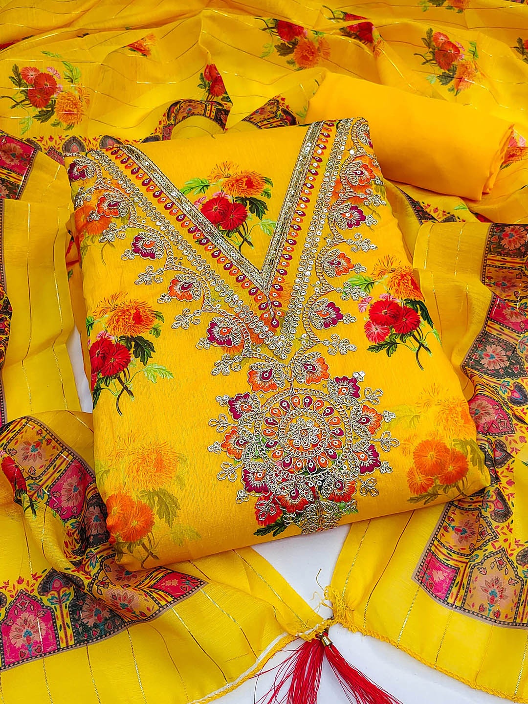 

Maroosh Embroidered Unstitched Dress Material, Yellow