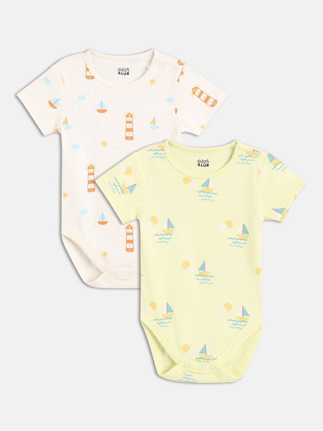 

MINI KLUB Infants Boys Pack Of 2 Printed Cotton Bodysuit, Yellow