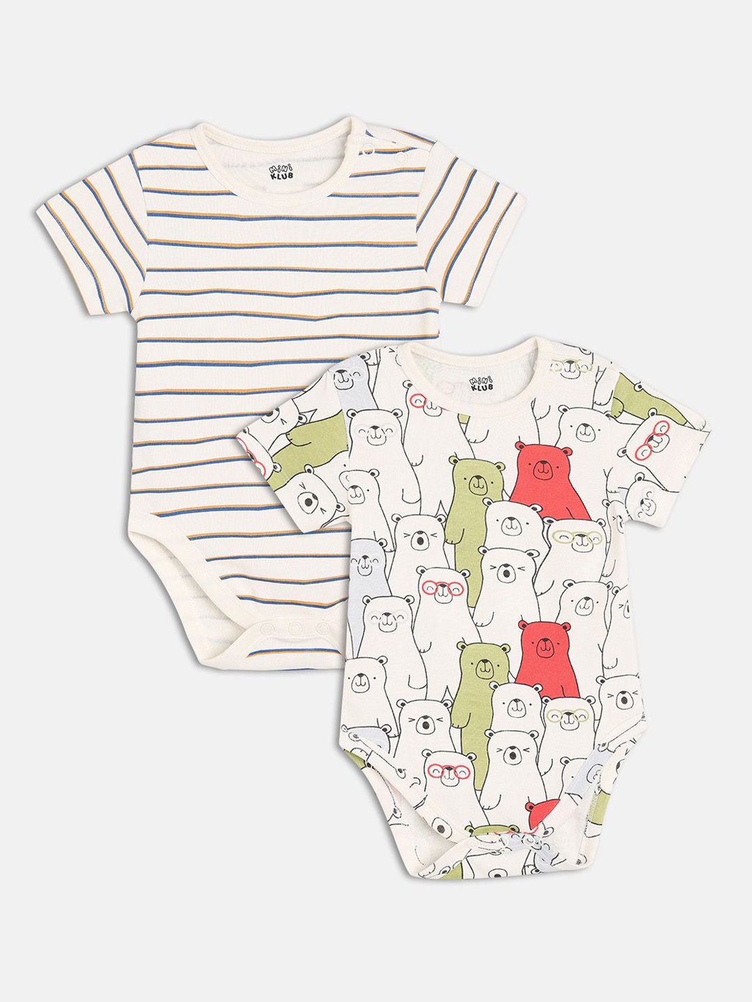 

MINI KLUB Boys Pack Of 2 Pure Cotton Printed Bodysuit, White