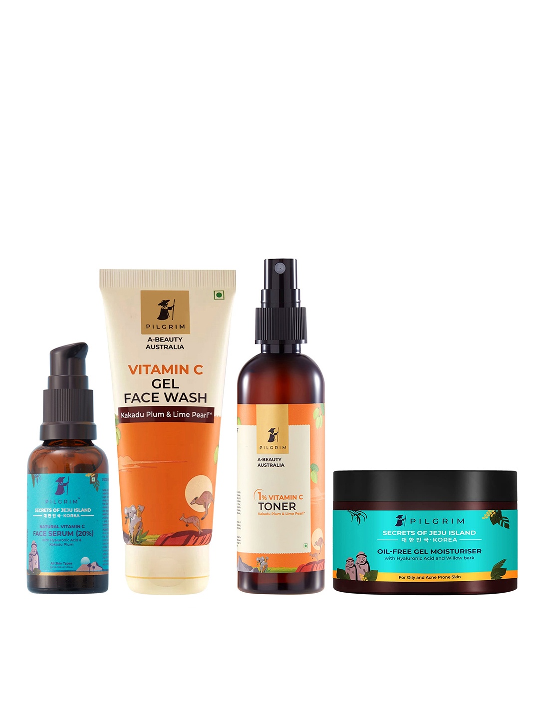 

Pilgrim Set Of Serum, Face Wash, Moisturizer, Face Toner, Teal