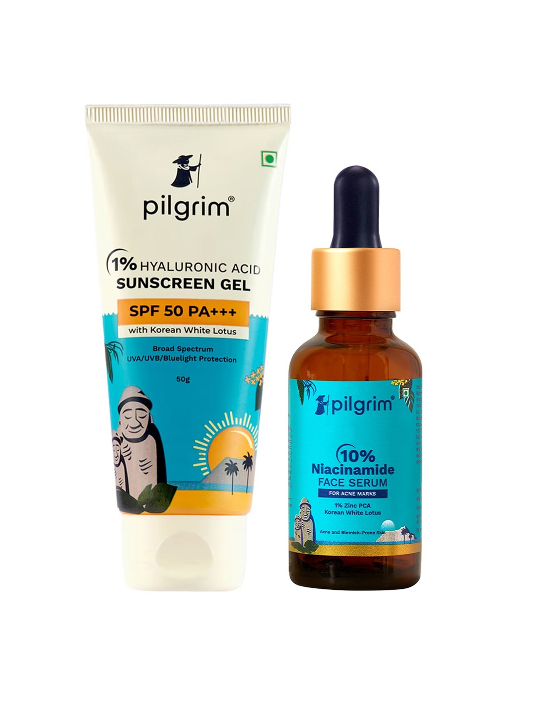 

Pilgrim Set Of Sunscreen Gel & Niacinamide Face Serum - 50g + 30ml, Teal