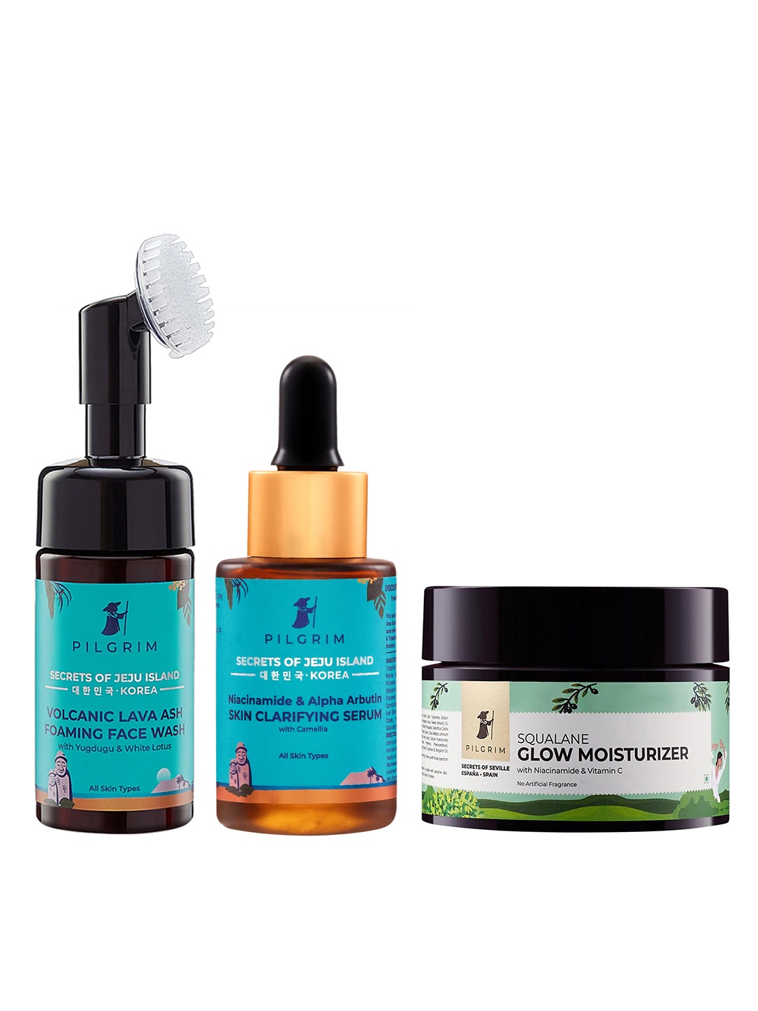 

Pilgrim Set Of Secrets Of Jeju Island Serum, Face Wash & Moisturizer, Teal