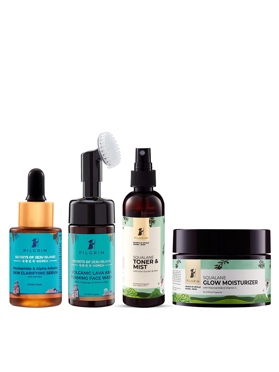 

Pilgrim Set Of Serum, Face Wash, Moisturizer, Face Toner & Mist, Teal