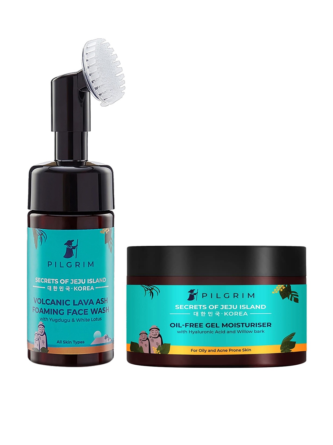 

Pilgrim Set Of Secrets Of Jeju Island Foaming Face Wash & Gel Moisturizer - 120ml + 50g, Teal