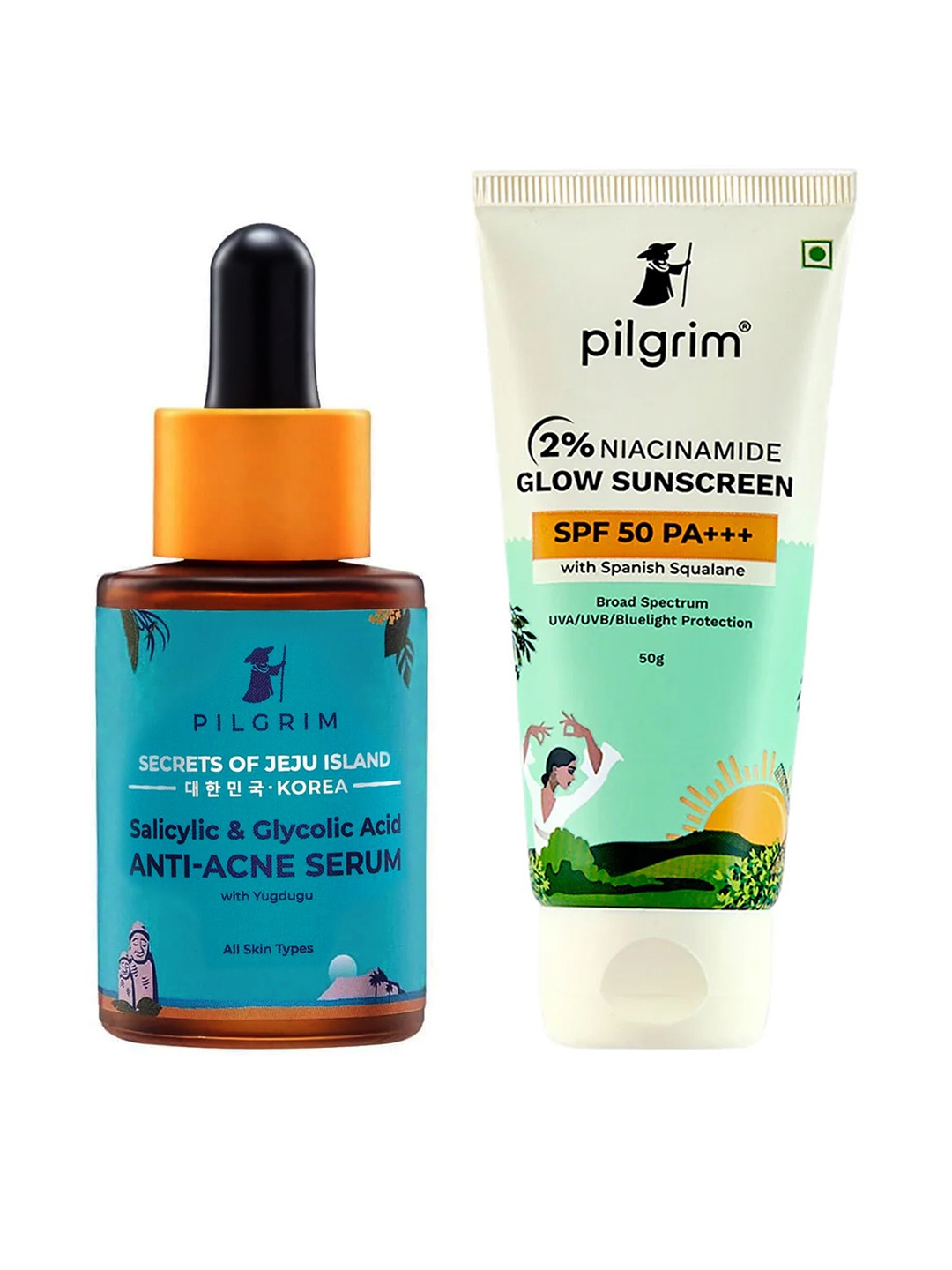 

Pilgrim Set Of Glow Sunscreen & Anti-Acne Serum - 50g + 30ml, Teal