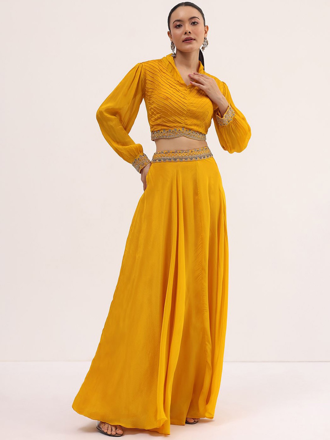 

KALKI Fashion Embroidered Crop Top & Skirt Co-Ords, Yellow