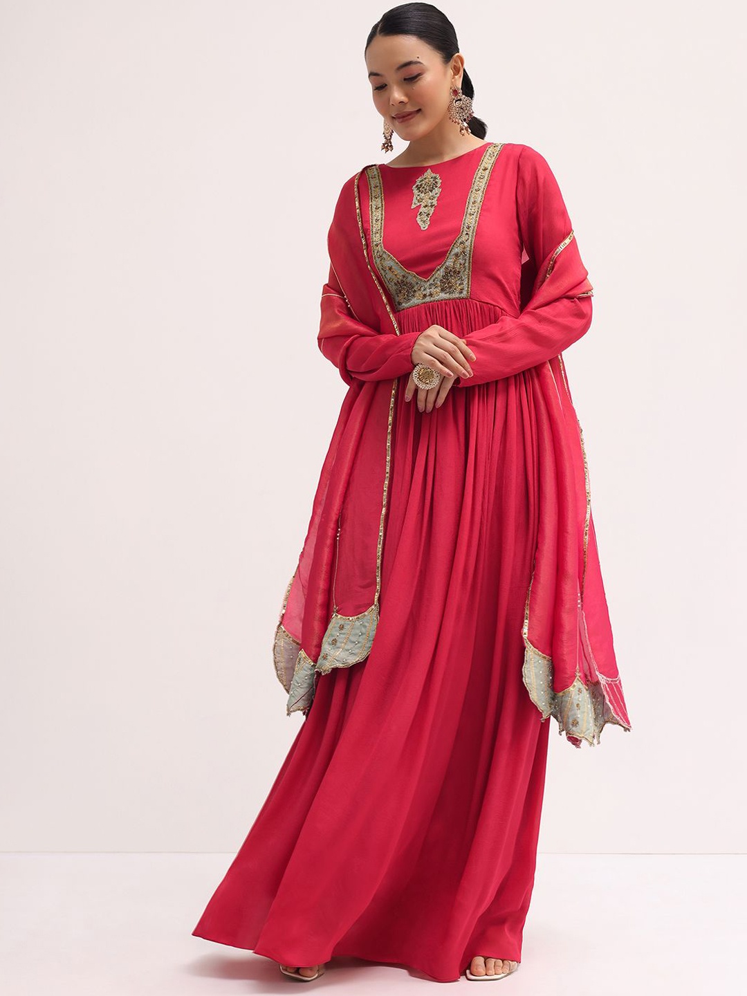 

KALKI Fashion Embroidered Pleated Anarkali Kurta With Dupatta, Pink