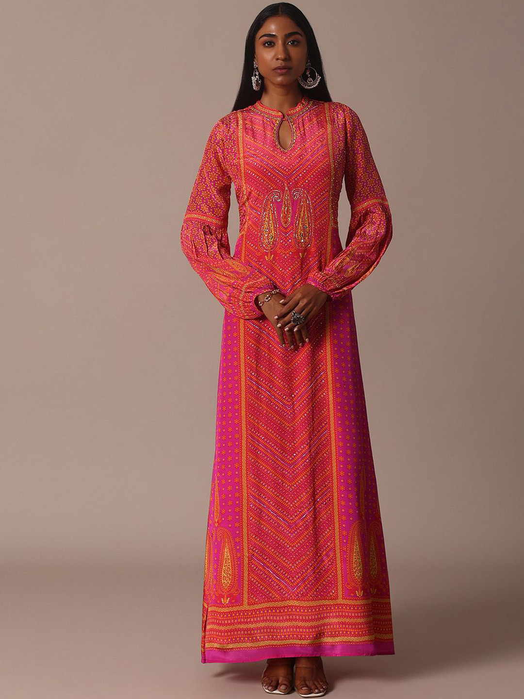 

KALKI Fashion Embroidered Maxi-Length Ethnic Dresses, Pink