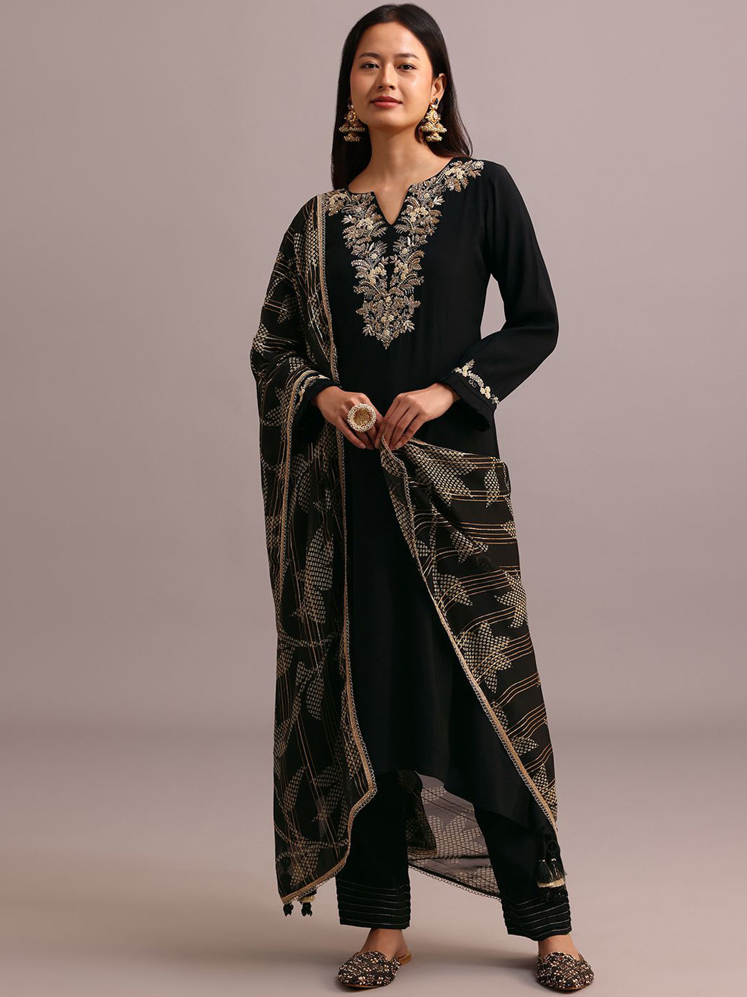 

KALKI Fashion Women Floral Embroidered Regular Kurta with Trousers & With Dupatta, Black