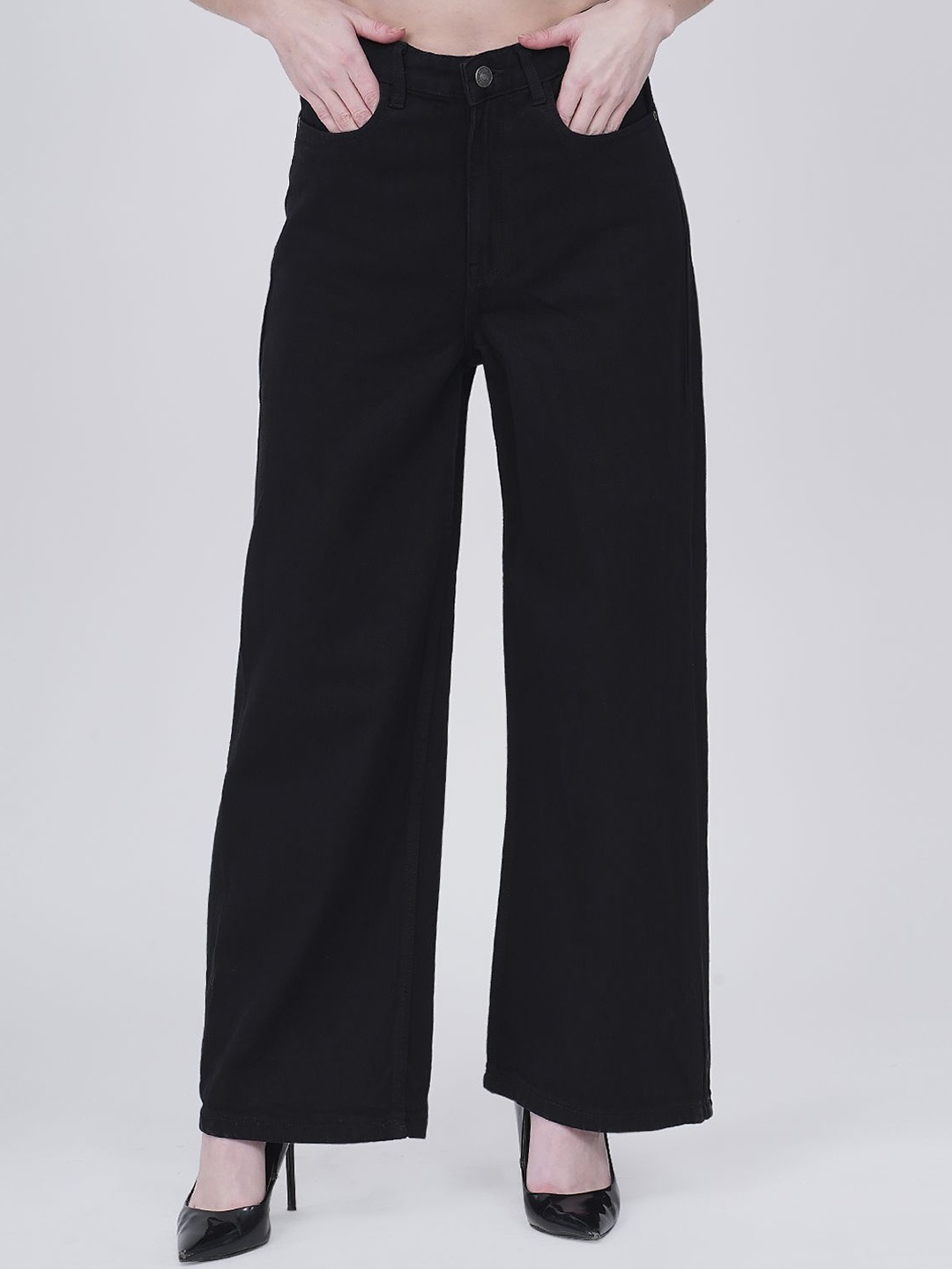 

COSMIC Women Cotton Flared Jeans, Black