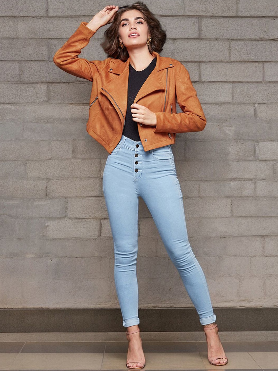 

Miss Chase Women Lapel Collar Solid Casual Tailored Jacket, Orange