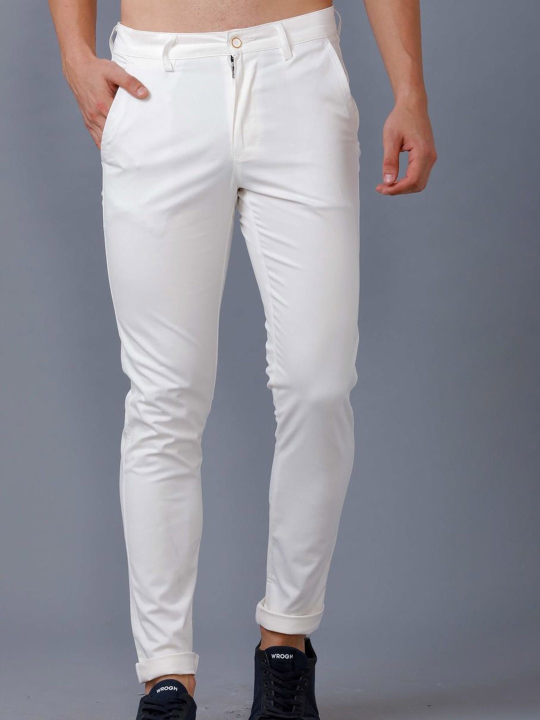 

Blueisland Clothing Men Smart High-Rise Chinos Trousers, White