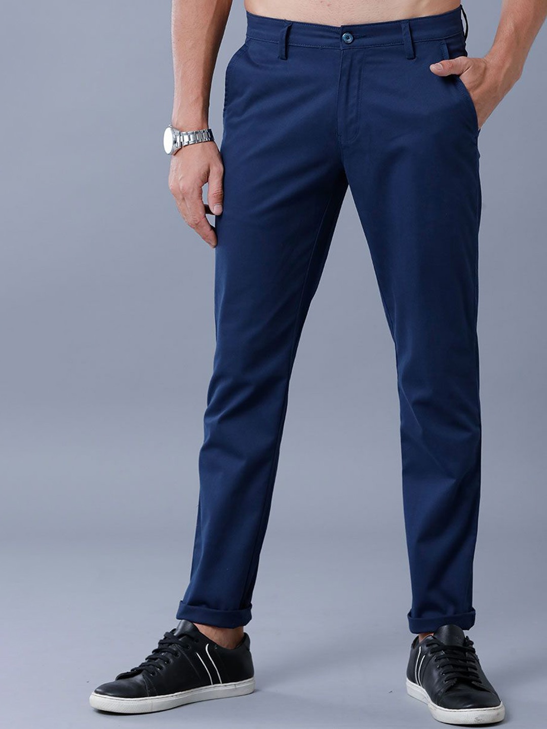 

Blueisland Clothing Men Smart Regular Fit High-Rise Stain Resistant Cotton Chinos, Navy blue