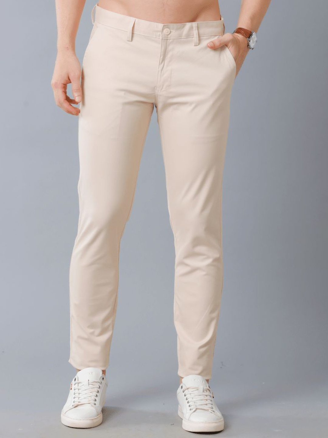 

Blueisland Clothing Men Smart High-Rise Stain Resistant Chinos Trousers, Cream