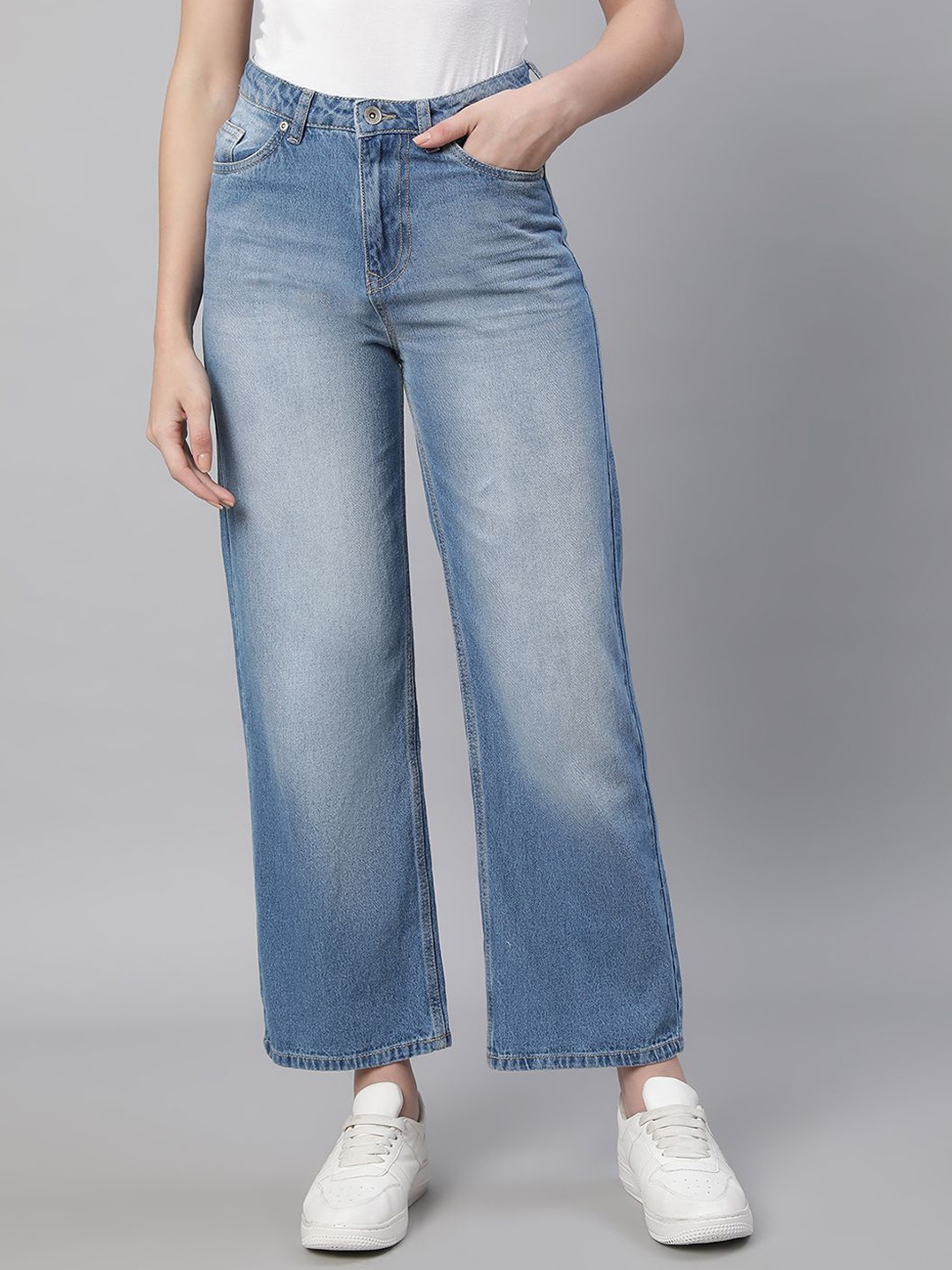 

Global Republic Women Straight Fit High-Rise Light Fade Stretchable Jeans, Blue