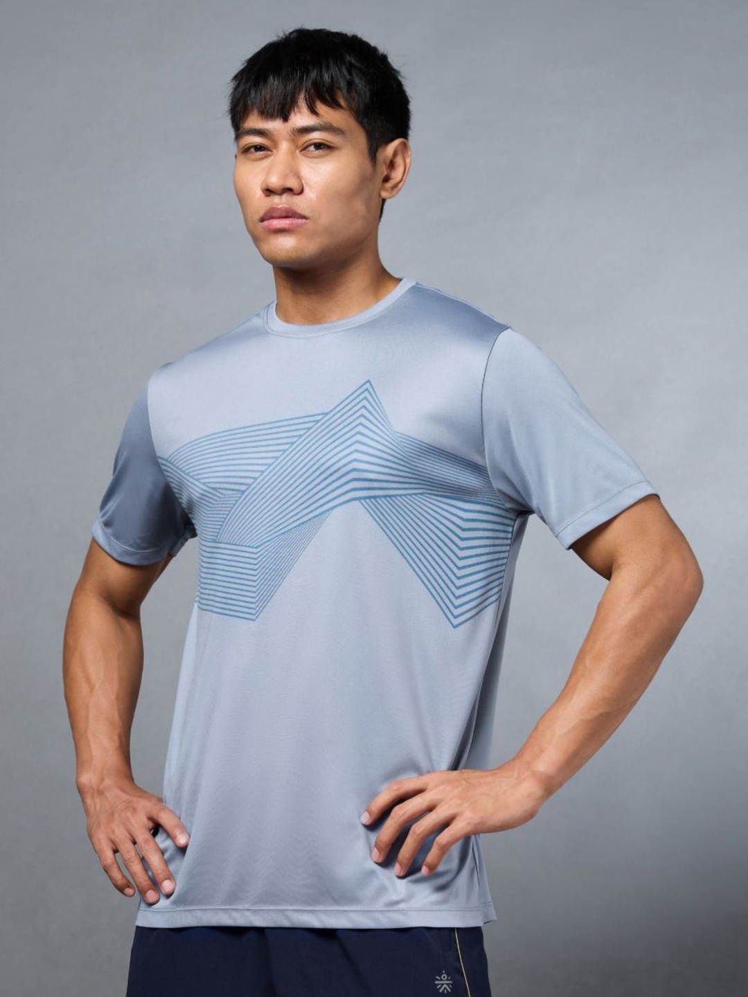 

CULT Men Moisture Wicking Geometric Printed Round Neck T-shirt, Blue