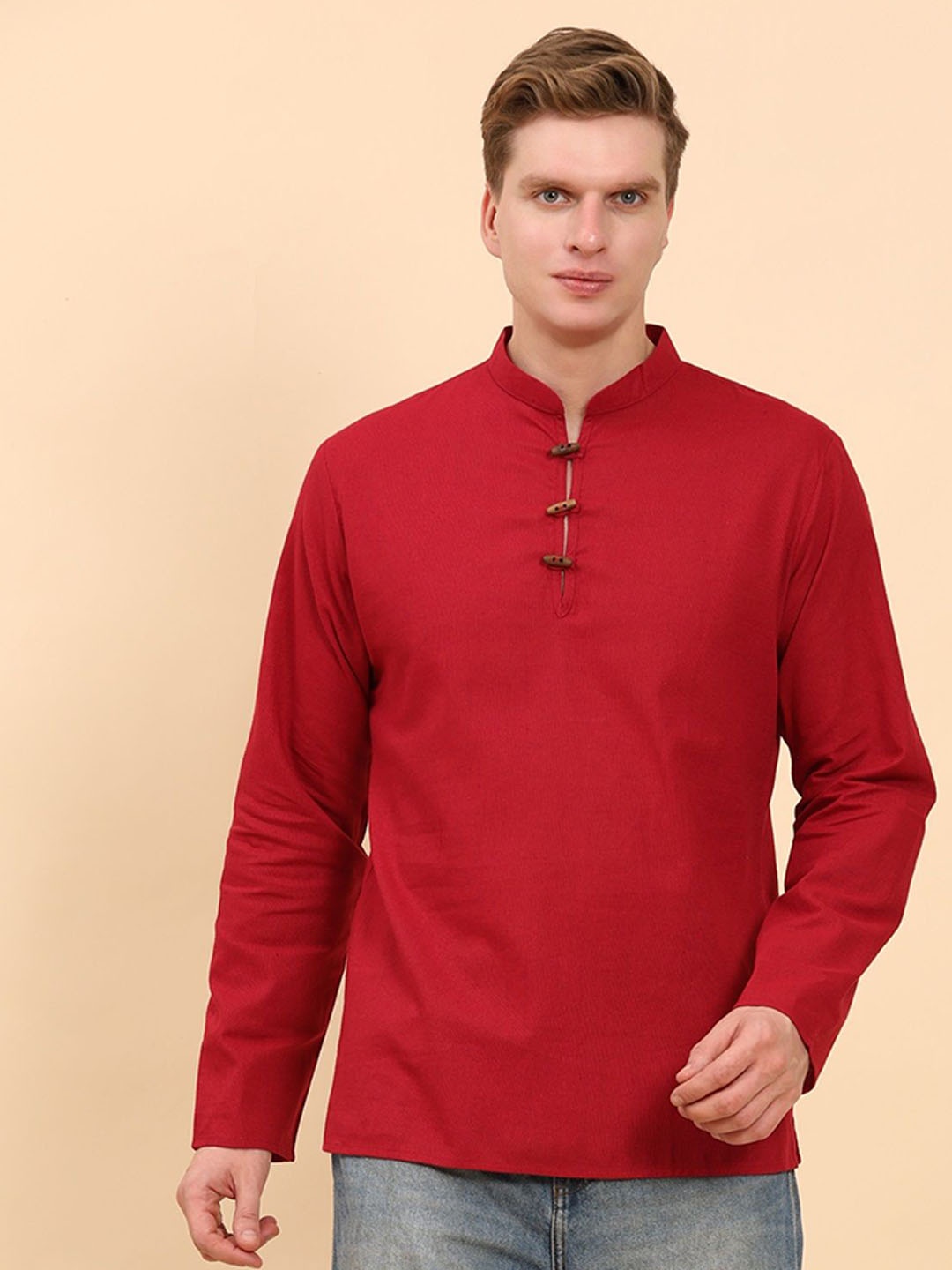 

SKAVIJ Mandarin Collar Straight Kurtas, Red