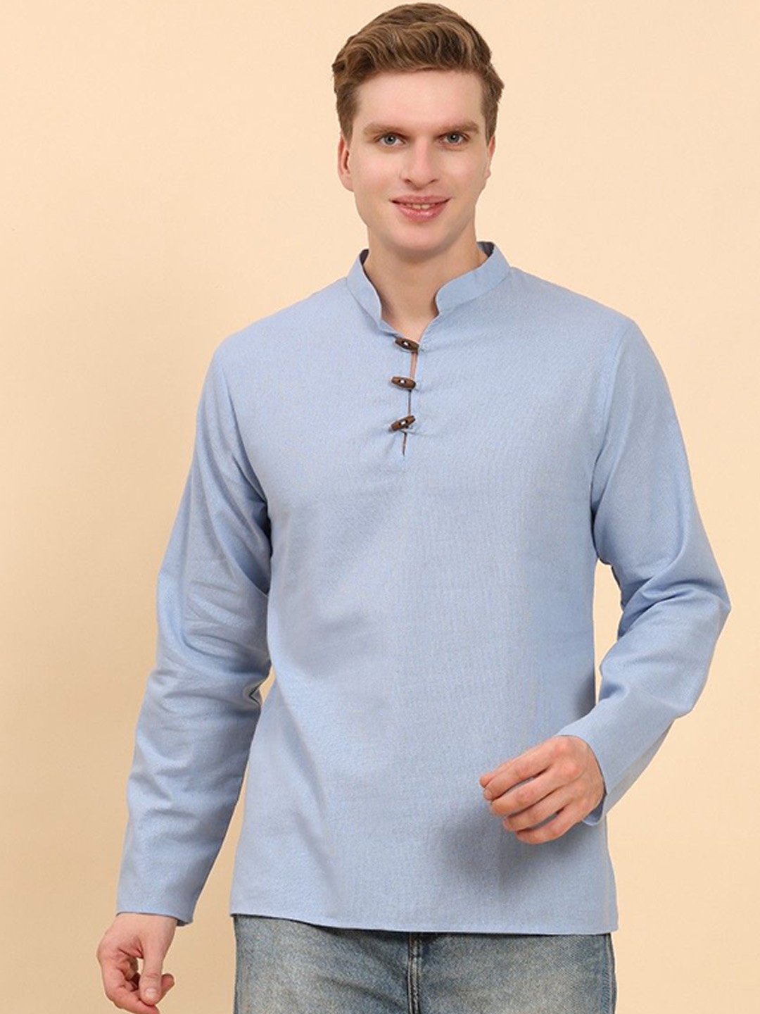 

SKAVIJ Mandarin Collar Straight Kurtas, Blue