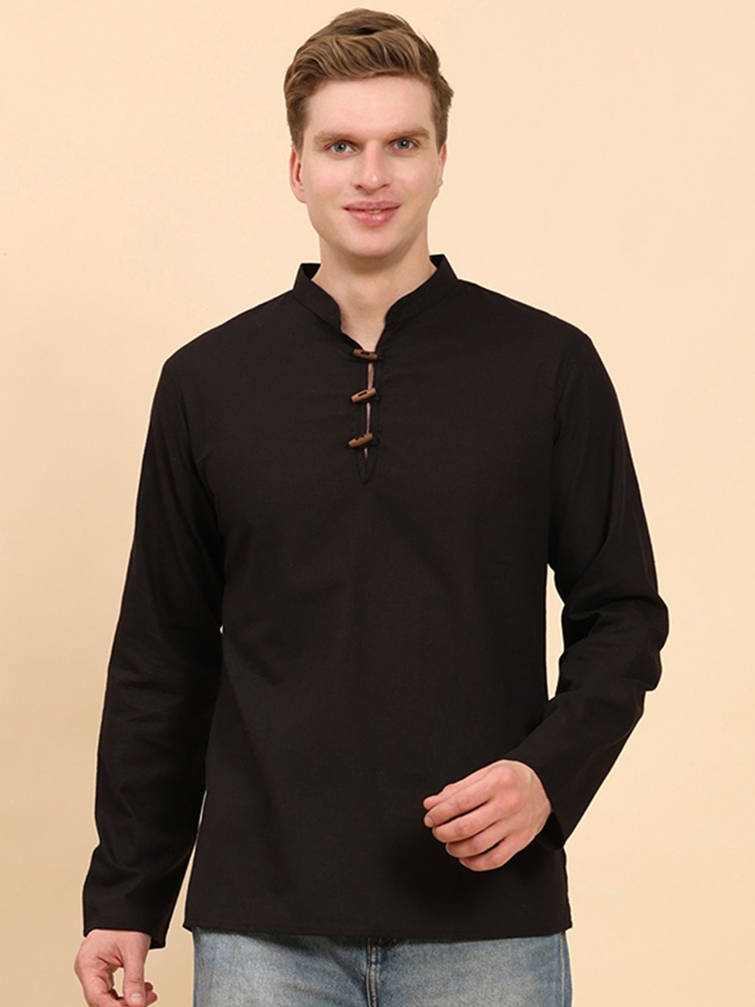

SKAVIJ Mandarin Collar Straight Kurtas, Black