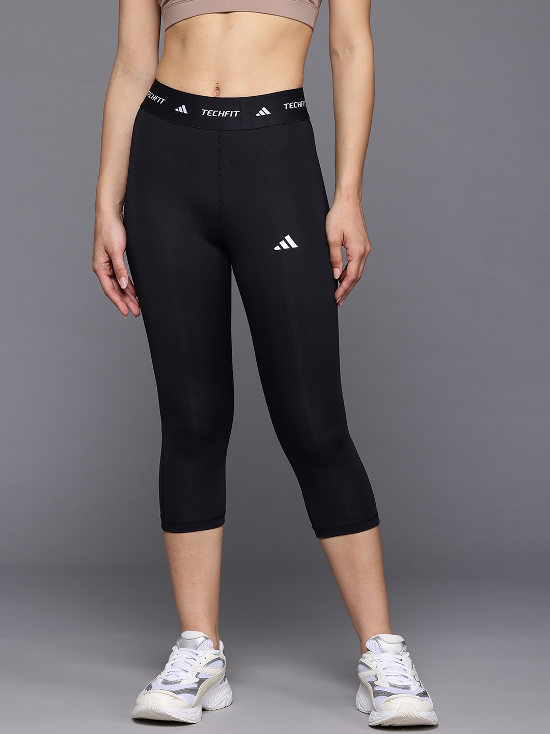 

ADIDAS Women High-Rise Slim-Fit Tech-Fit Three-Fourth Training Tights, Black