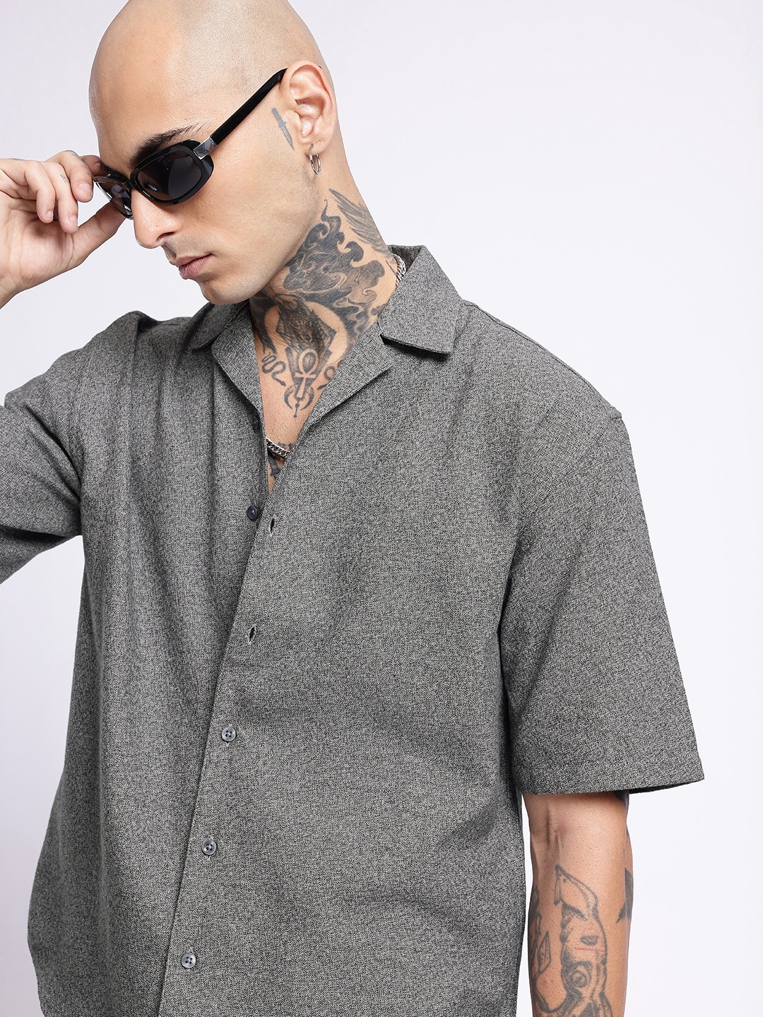 

glitchez Downtown Vibe Oversized Shirt, Grey melange