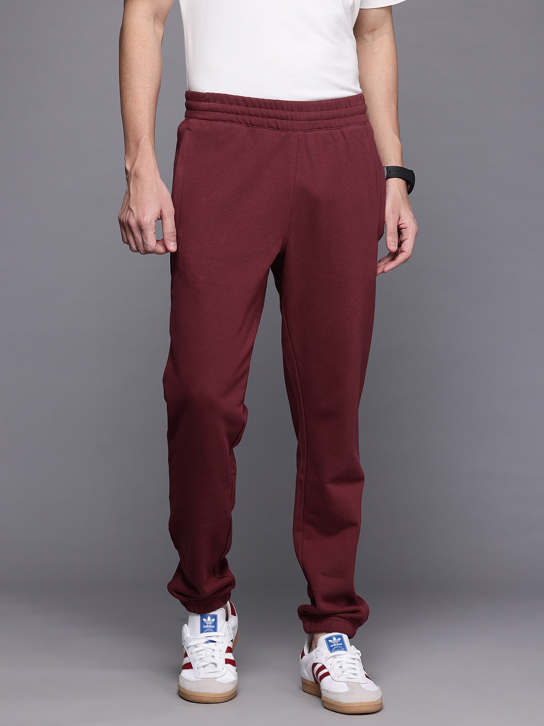 

ADIDAS Originals Men Pure Cotton Slim Fit French Terry ESS Joggers, Maroon