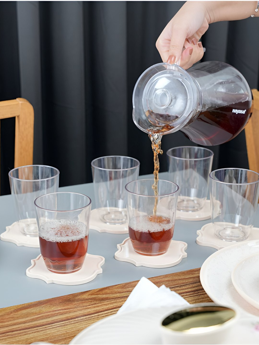 

Nayasa Cosmo Set of 7 BPA Free Clear Water Jug with Lid and Glass, Transparent