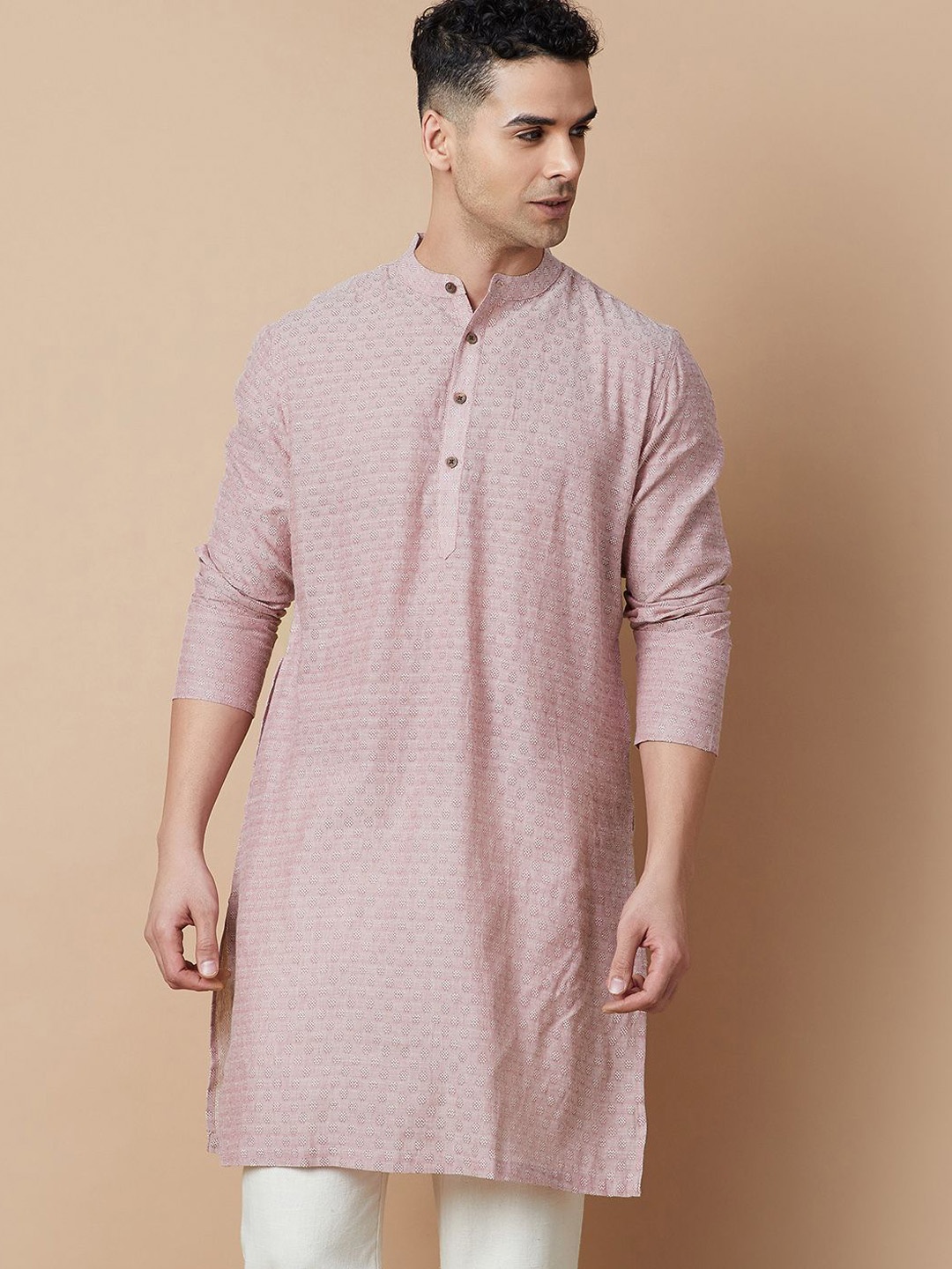 

Melange by Lifestyle Band Collar Pure Cotton Straight Kurta, Pink