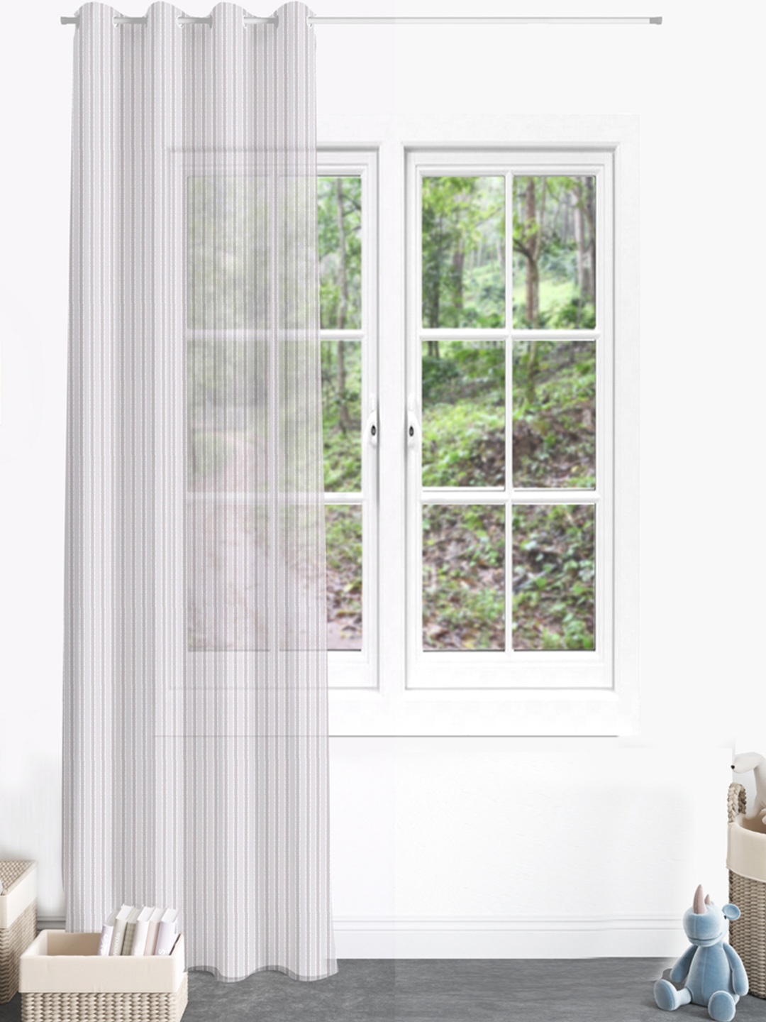 

Divine Casa Melody Sheer White & Grey Striped Door Curtain