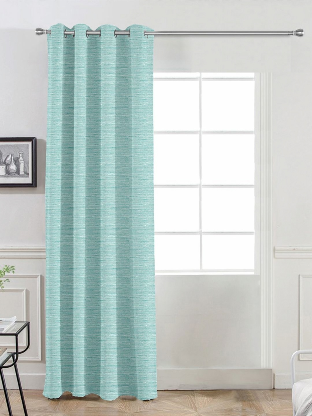 

Divine Casa Munnar Silk Sea Green Self Design Black Out Door Curtain