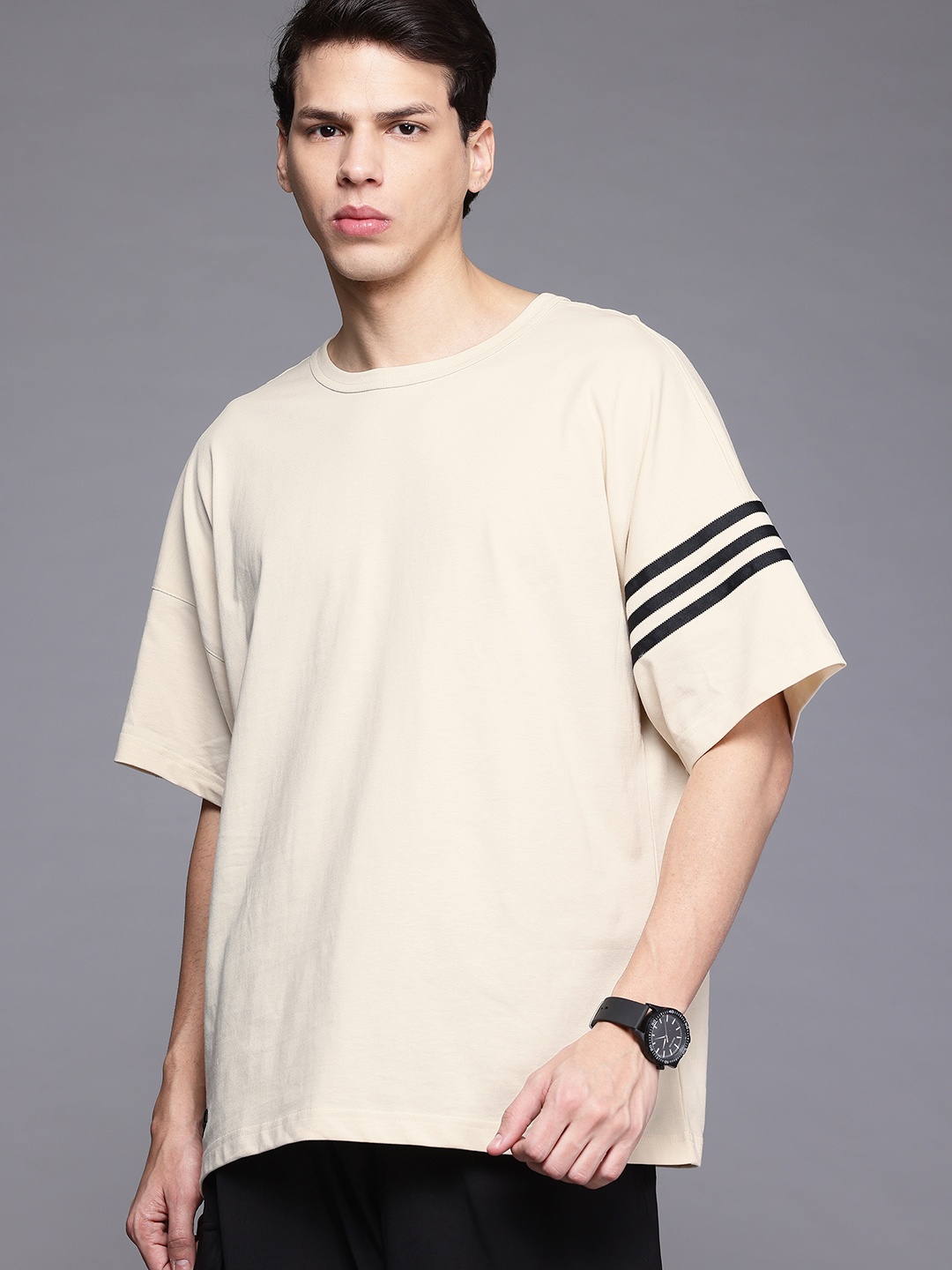 

ADIDAS Originals Neuclassics 3-Striped Oversize Pure Cotton T-shirt, Cream