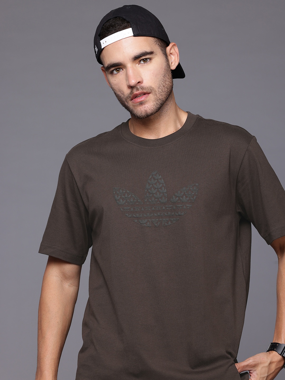 

ADIDAS Originals Pure Cotton Self Design T-Shirt, Brown