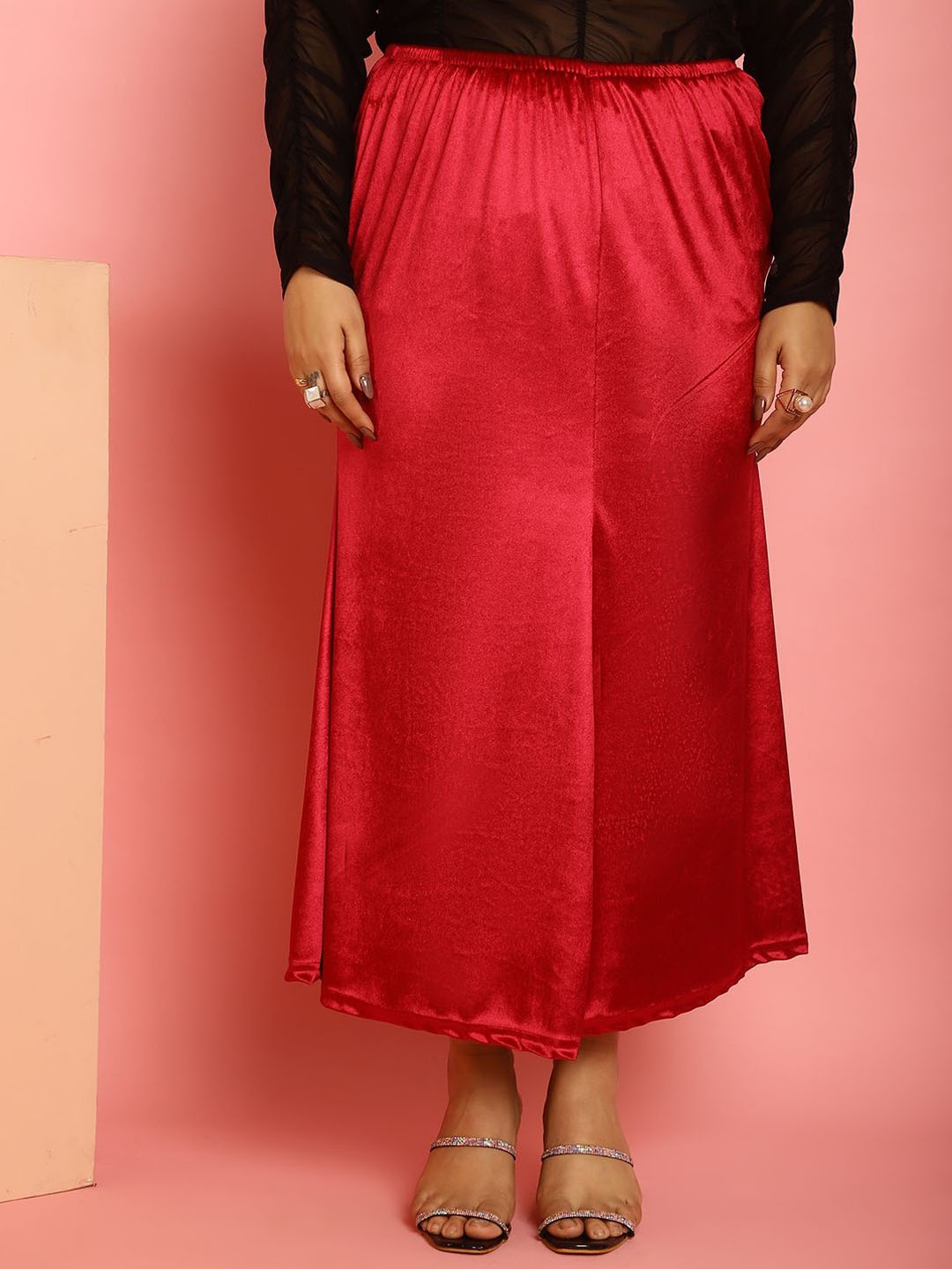 

theRebelinme Women Plus Size A-Line Maxi Skirt, Red