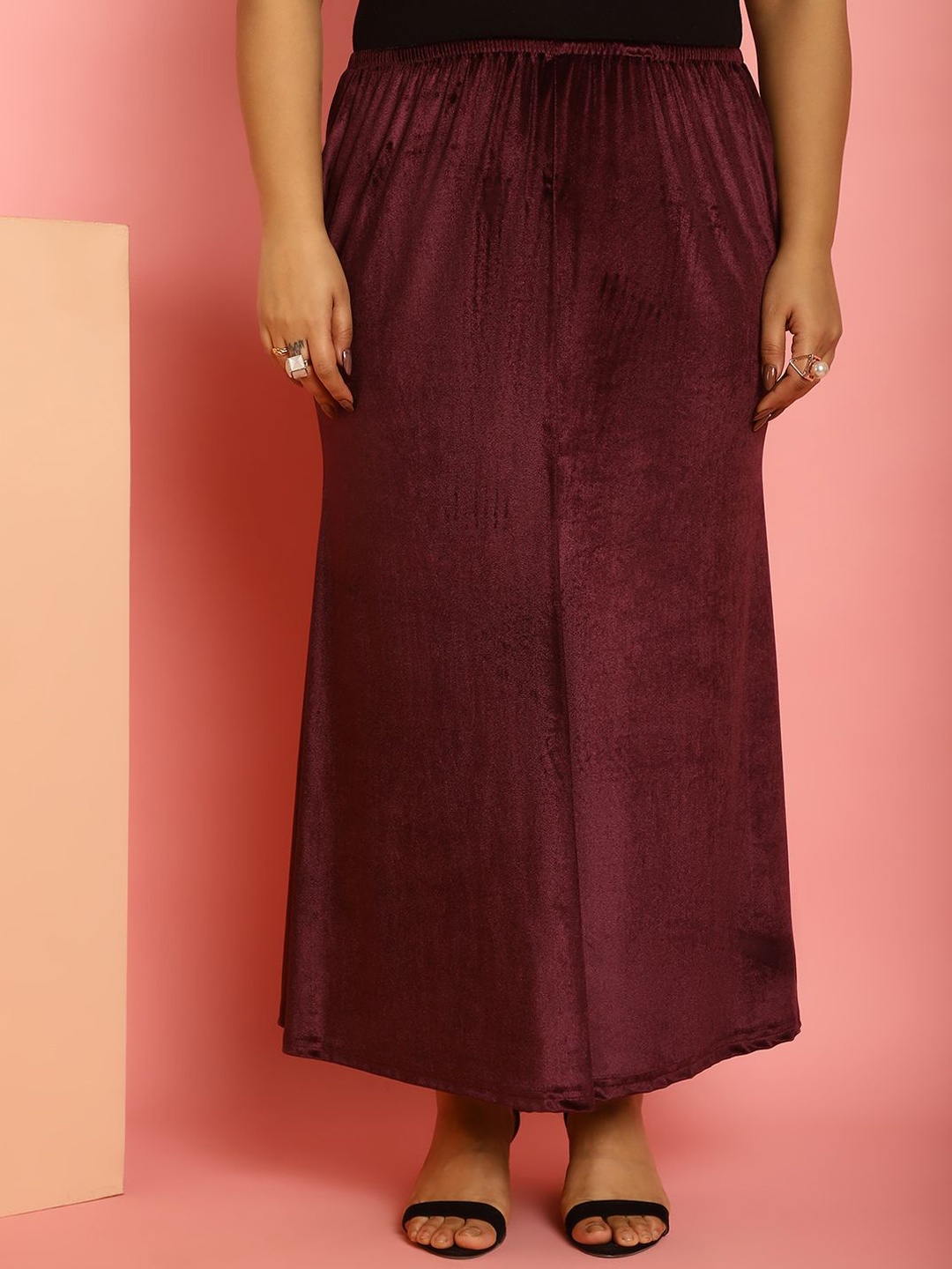 

theRebelinme Women Flared Maxi Skirt, Burgundy