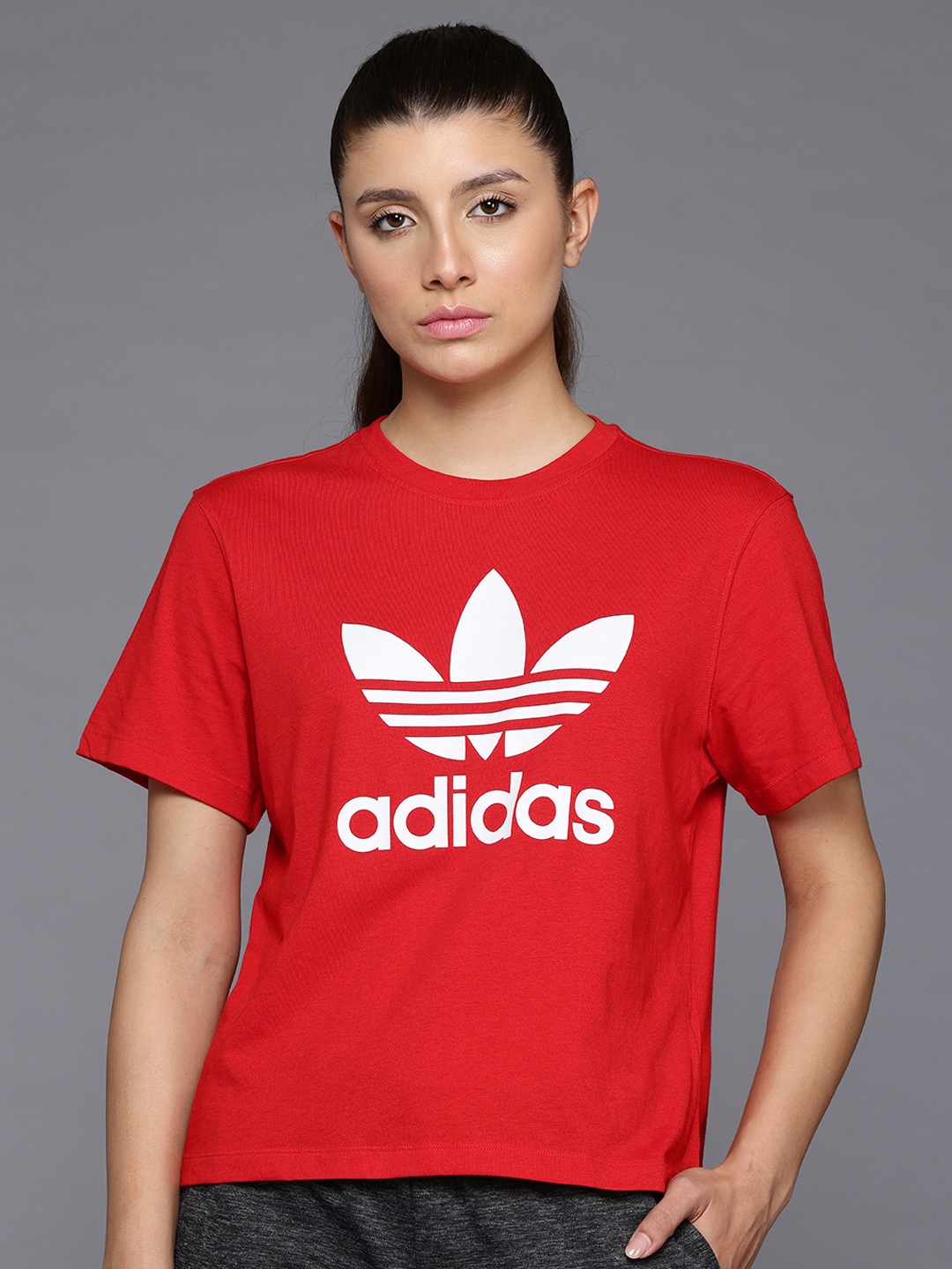 

ADIDAS Originals Brand Logo Adicolor Trefoil Boxy T-shirt, Red