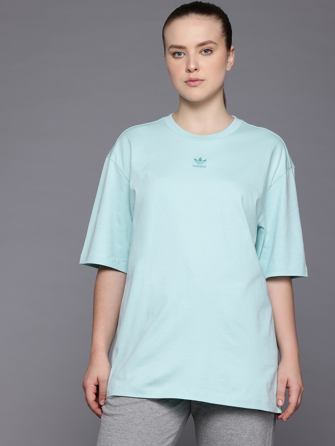 

ADIDAS Originals Drop-Shoulder Sleeves Pure Cotton Oversized ESS BOYFR T-shirt, Sea green