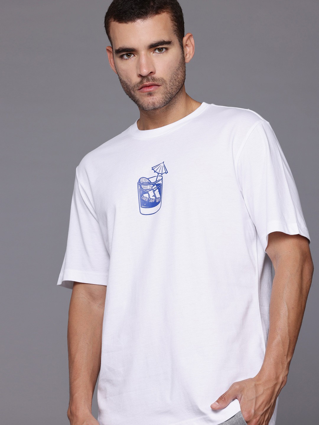 

ADIDAS Printed Drop-Shoulder Sleeves Pure Cotton T-shirt, White